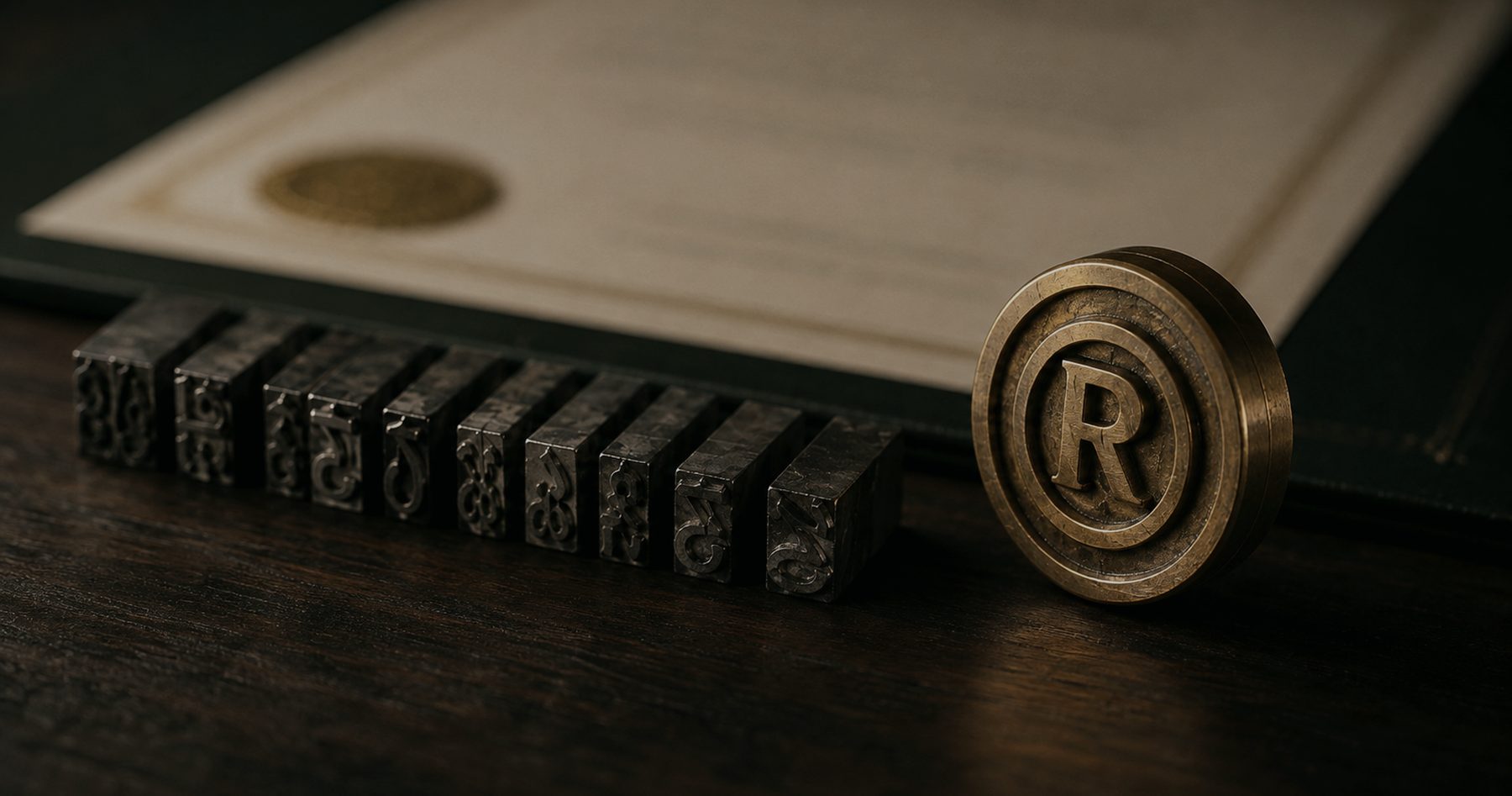 Sello de marca registrada y tipos de imprenta — propiedad industrial y registro de marca